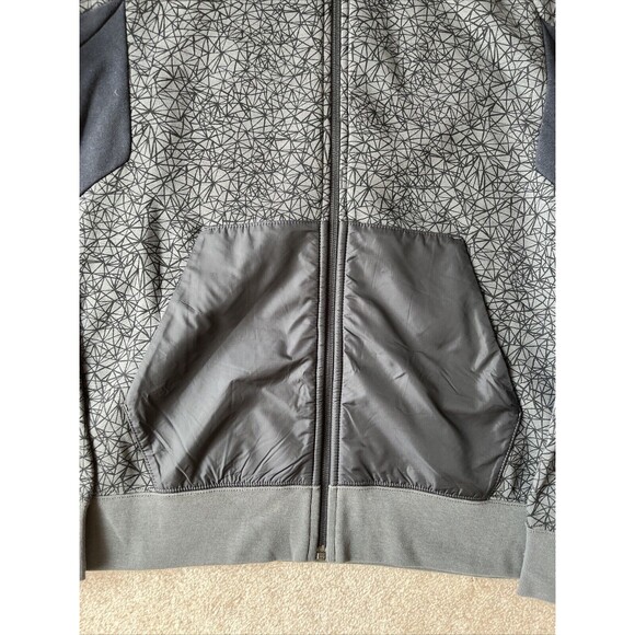Nike Jacket Men Medium Hybrid Fleece Hooded Full Zip Black Gray Geometric Cement - Picture 4 of 8
